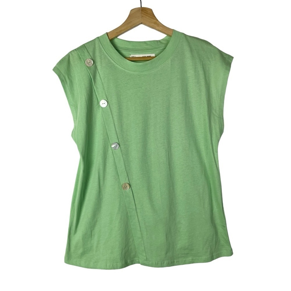 Sfera Basic Mint Green Button Front Cap Short Sle… - image 1